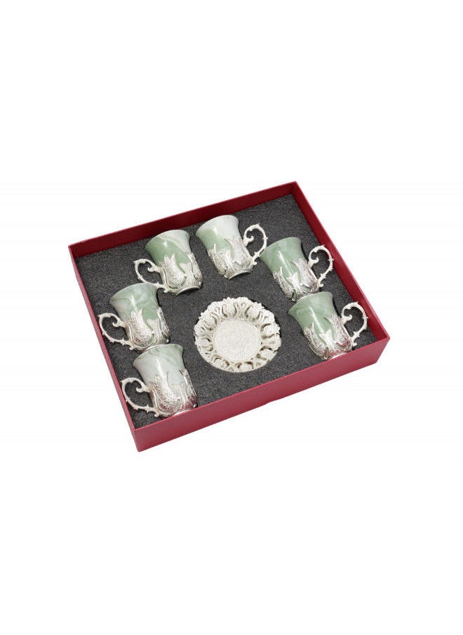 HOMEVEO 12 Pcs Tea Set Cup With Saucer- Green  - Image 1