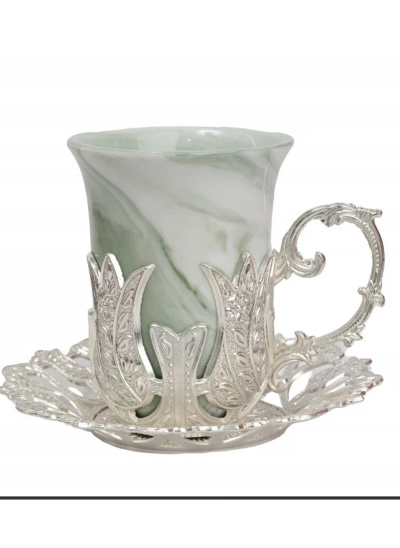 HOMEVEO 12 Pcs Tea Set Cup With Saucer- Green  - Image 2