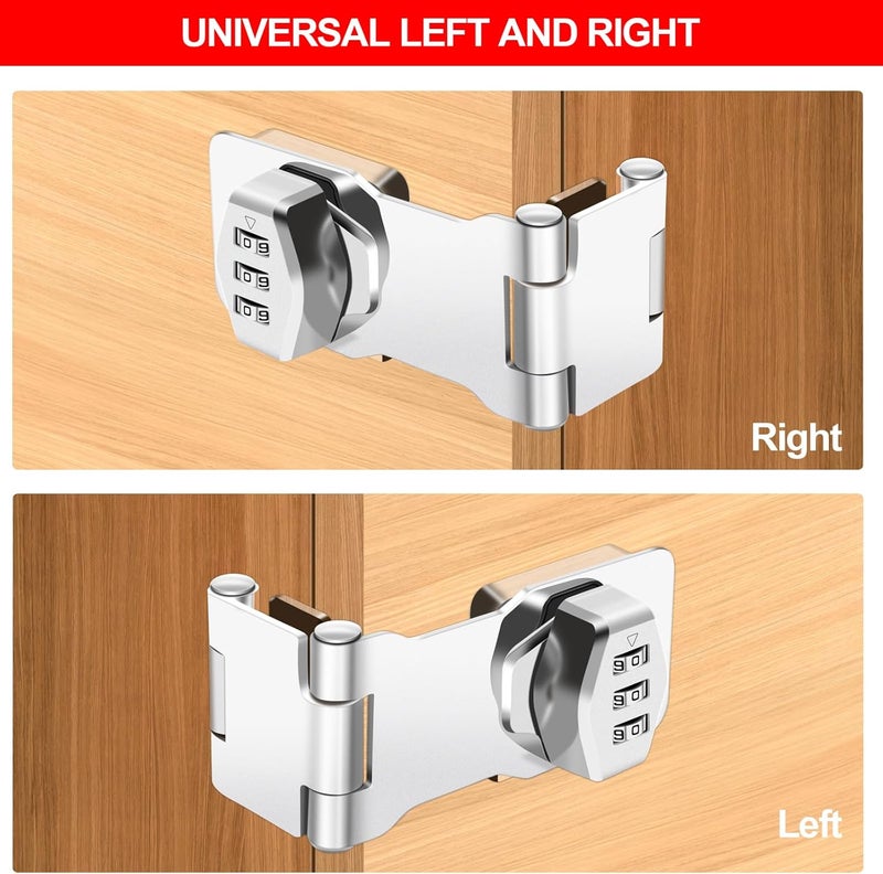 KIBBEH 1 Pack Password Rotary Hasp Locks, Collapsible Solid 304 Stainless Steel File Cabinet Lock Desk Drawer Lock, for 90 Degree and 180 Degree Drawers, Dabinets, Doors, Flip Barn Door, Outdoor (White) - Image 5