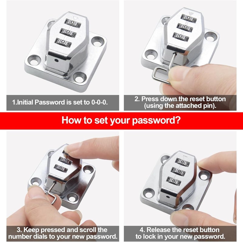 KIBBEH 1 Pack Password Rotary Hasp Locks, Collapsible Solid 304 Stainless Steel File Cabinet Lock Desk Drawer Lock, for 90 Degree and 180 Degree Drawers, Dabinets, Doors, Flip Barn Door, Outdoor (White) - Image 3