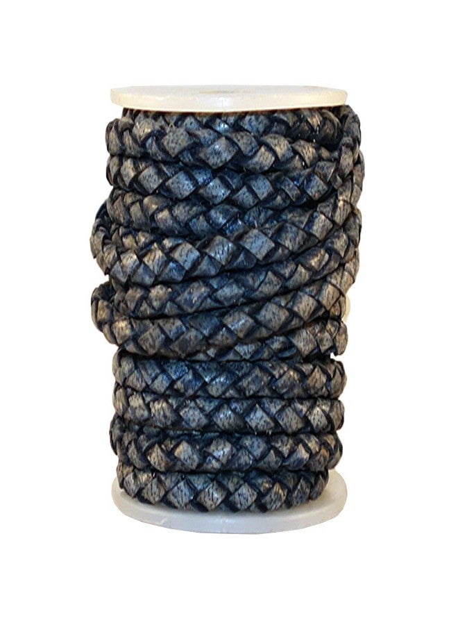 Cords Craft 3mm Braided Leather Cord for Jewelry Making, Round Bolo Braided Leather Cord, Wrap Bracelets, Necklaces, DIY Craft, Hobby Projects, Blue Vintage, Roll of 5 Meters = 5.46 Yards - Image 1