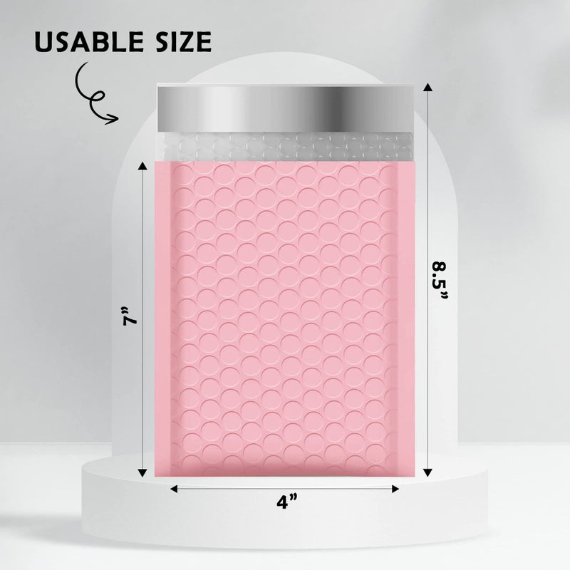 Yens Poly Bubble Mailers 4x8 50 Pack Light Pink Waterproof Self Seal Adhesive Shipping Bags, Cushioning Padded Envelopes for Shipping, Mailing, Packaging Usable 4x7 - Image 2