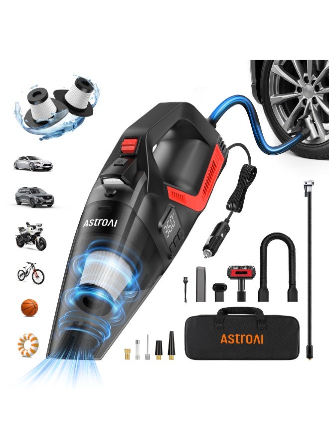 أسترواي AstroAI اليدوية السيارة الفراغ اللاسلكي مع الملحقات، المكنسة الكهربائية المحمولة مع 12V DC الطاقة، ضوء LED، فرشاة، أنابيب امتصاص موسعة، خرطوم، صغيرة اليدوية للسيارة، المنزل، المكتب، وشعر الحيوانات الأليفة، الأحمر - Image 1