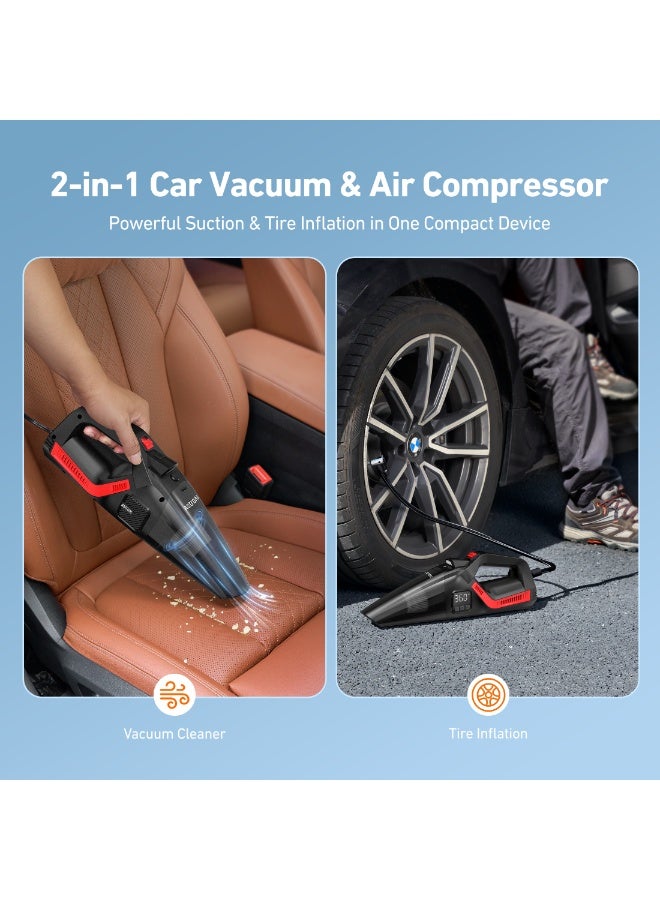 أسترواي AstroAI اليدوية السيارة الفراغ اللاسلكي مع الملحقات، المكنسة الكهربائية المحمولة مع 12V DC الطاقة، ضوء LED، فرشاة، أنابيب امتصاص موسعة، خرطوم، صغيرة اليدوية للسيارة، المنزل، المكتب، وشعر الحيوانات الأليفة، الأحمر - Image 2