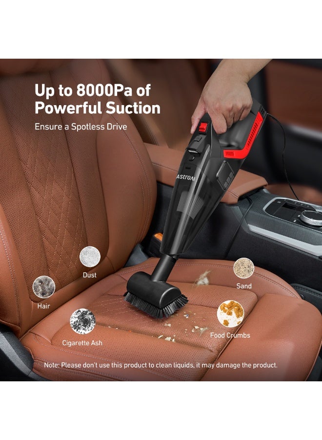 أسترواي AstroAI اليدوية السيارة الفراغ اللاسلكي مع الملحقات، المكنسة الكهربائية المحمولة مع 12V DC الطاقة، ضوء LED، فرشاة، أنابيب امتصاص موسعة، خرطوم، صغيرة اليدوية للسيارة، المنزل، المكتب، وشعر الحيوانات الأليفة، الأحمر - Image 4