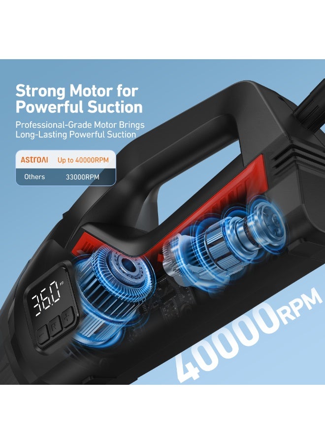 أسترواي AstroAI اليدوية السيارة الفراغ اللاسلكي مع الملحقات، المكنسة الكهربائية المحمولة مع 12V DC الطاقة، ضوء LED، فرشاة، أنابيب امتصاص موسعة، خرطوم، صغيرة اليدوية للسيارة، المنزل، المكتب، وشعر الحيوانات الأليفة، الأحمر - Image 3