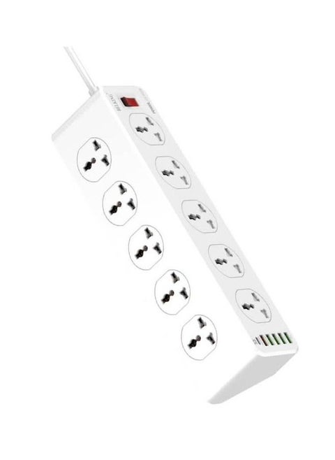 Power Strip Cord with 10 Anti Static Sockets, 5 USB Ports, 1 Type-C Port, 2 Meter Length, Black BK6888