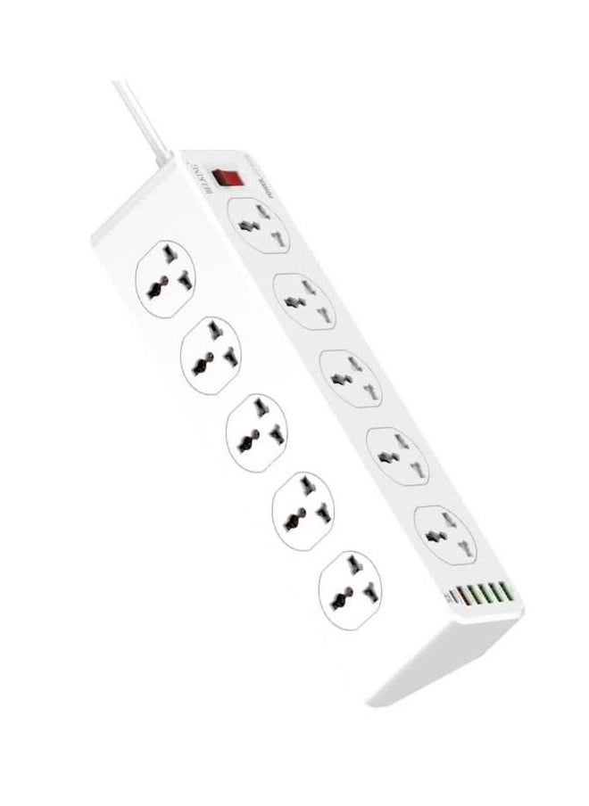 Power Strip Cord with 10 Anti Static Sockets, 5 USB Ports, 1 Type-C Port, 2 Meter Length, Black BK6888
