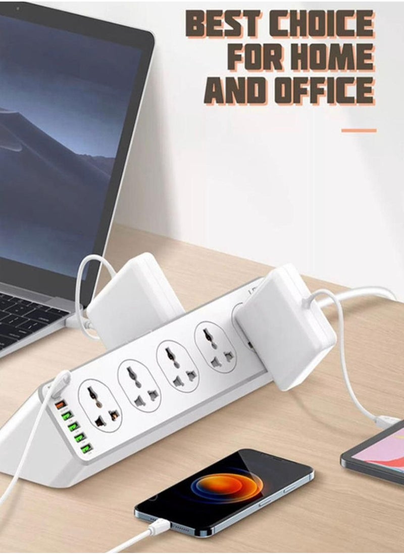 Power Strip Cord with 10 Anti Static Sockets, 5 USB Ports, 1 Type-C Port, 2 Meter Length, Black BK6888