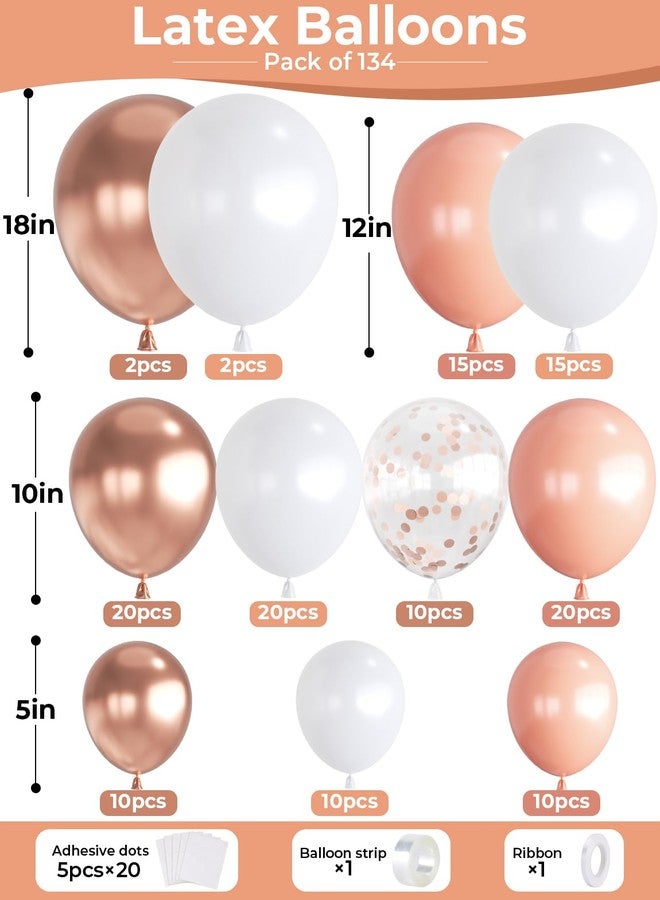 Haolongfa Rose Gold Balloon Arch Kit,134pcs Rose Gold and White Balloons Different Sizes 18/12/10/5 Inch,Rose Confetti Balloons for Mother's Day Birthday Baby Shower Graduation Wedding - Image 4