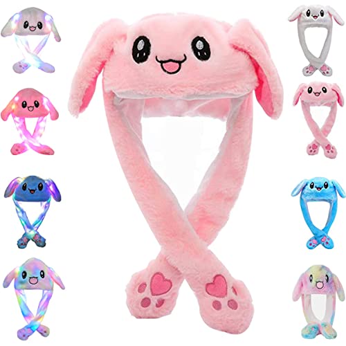 umbresen Bunny Hat Ear Moving Jumping Rabbit Hat Funny Cute Plush Animal Cap with Paws for Kids Women Girl Party Christmas Holiday Birthday Dress up Cosplay Costume Gift Pink - Image 1