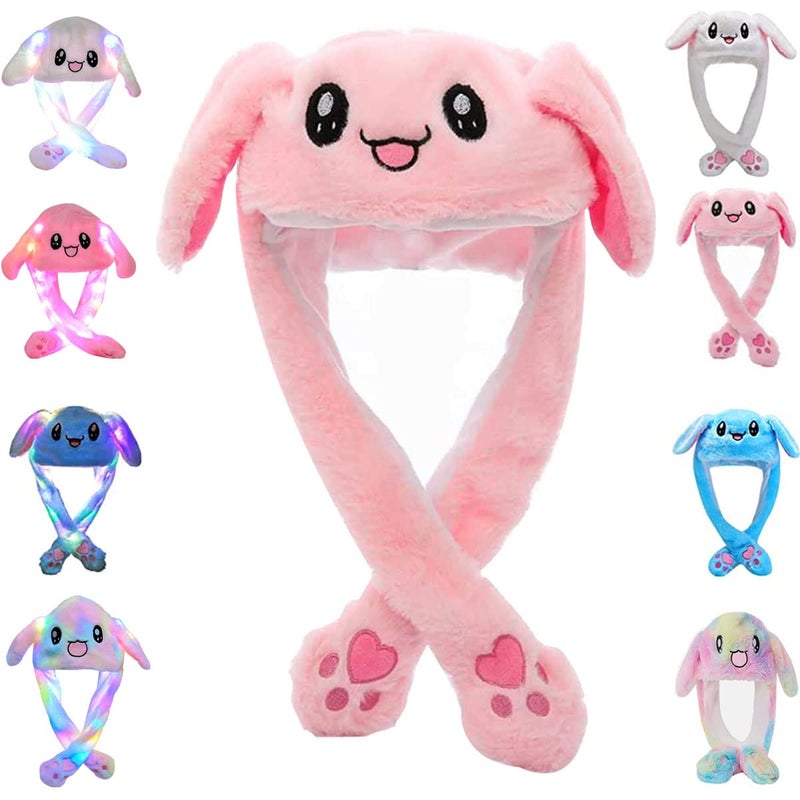 umbresen Bunny Hat Ear Moving Jumping Rabbit Hat Funny Cute Plush Animal Cap with Paws for Kids Women Girl Party Christmas Holiday Birthday Dress up Cosplay Costume Gift Pink - Image 2