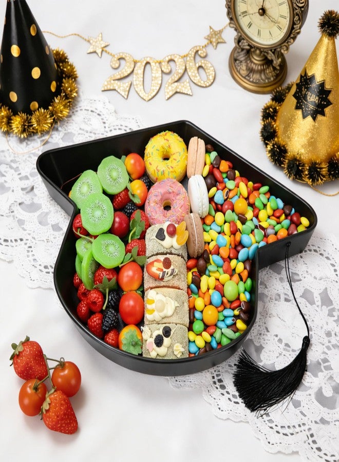 Wehhbtye 2 Pcs Graduation Cap Serving Trays, Fillable Grad Cap Serving Dish with Tassel, Reusable Plastic Graduation Hat Food Container for 2026 Graduating Party Supplies Table Decoration (Black) - Image 5