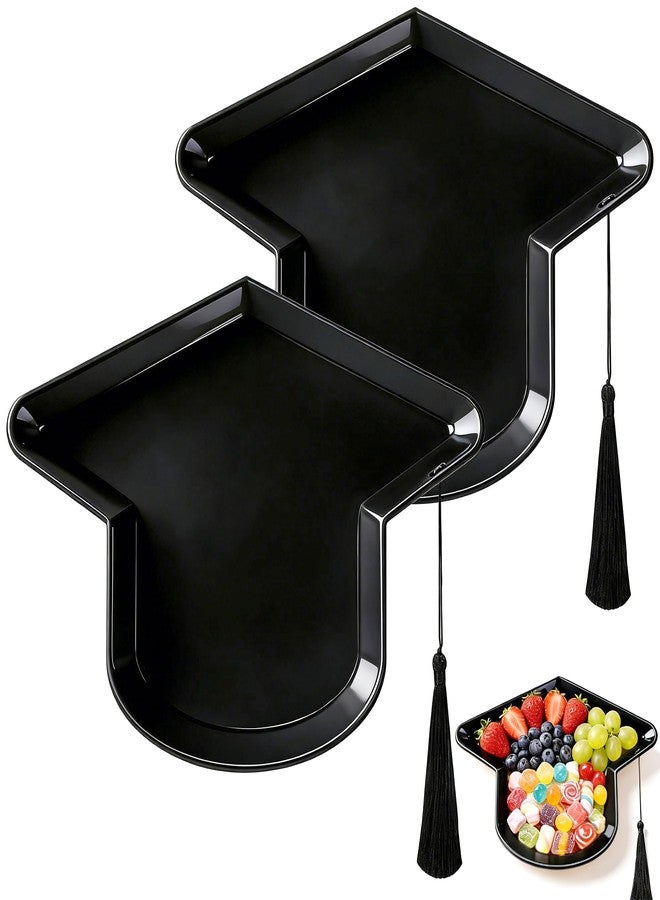 Wehhbtye 2 Pcs Graduation Cap Serving Trays, Fillable Grad Cap Serving Dish with Tassel, Reusable Plastic Graduation Hat Food Container for 2026 Graduating Party Supplies Table Decoration (Black) - Image 1