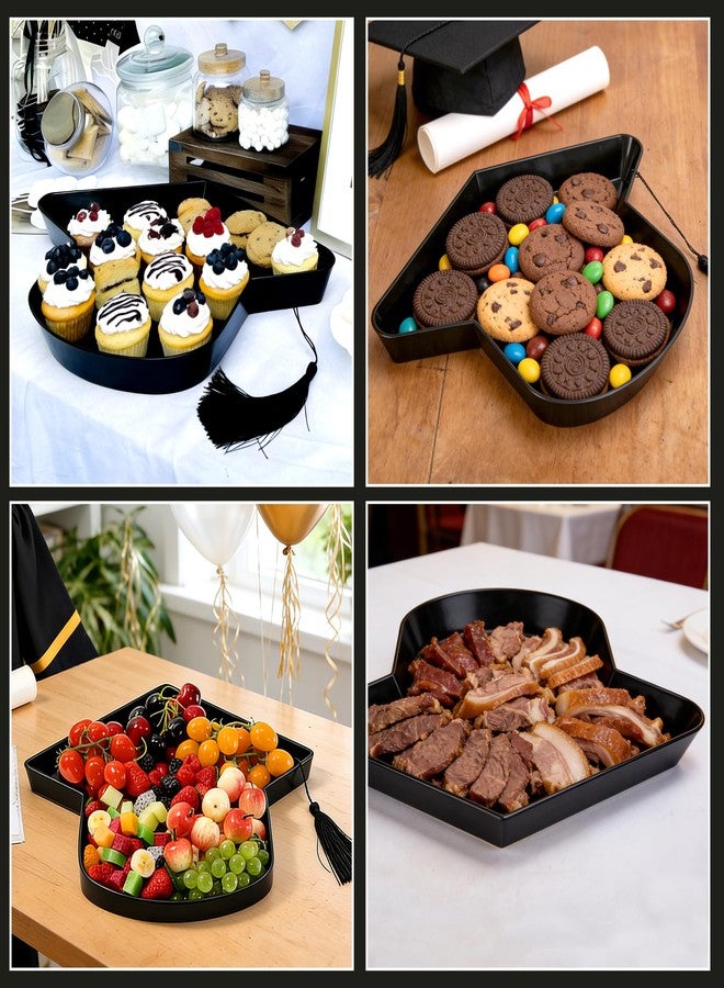Wehhbtye 2 Pcs Graduation Cap Serving Trays, Fillable Grad Cap Serving Dish with Tassel, Reusable Plastic Graduation Hat Food Container for 2026 Graduating Party Supplies Table Decoration (Black) - Image 4