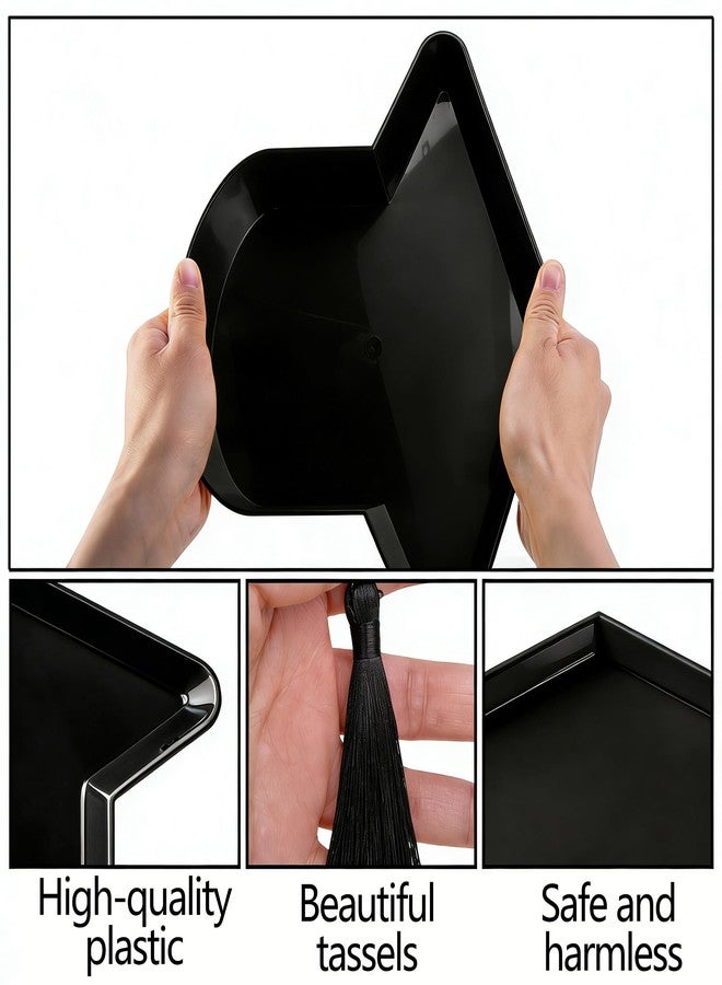 Wehhbtye 2 Pcs Graduation Cap Serving Trays, Fillable Grad Cap Serving Dish with Tassel, Reusable Plastic Graduation Hat Food Container for 2026 Graduating Party Supplies Table Decoration (Black) - Image 3