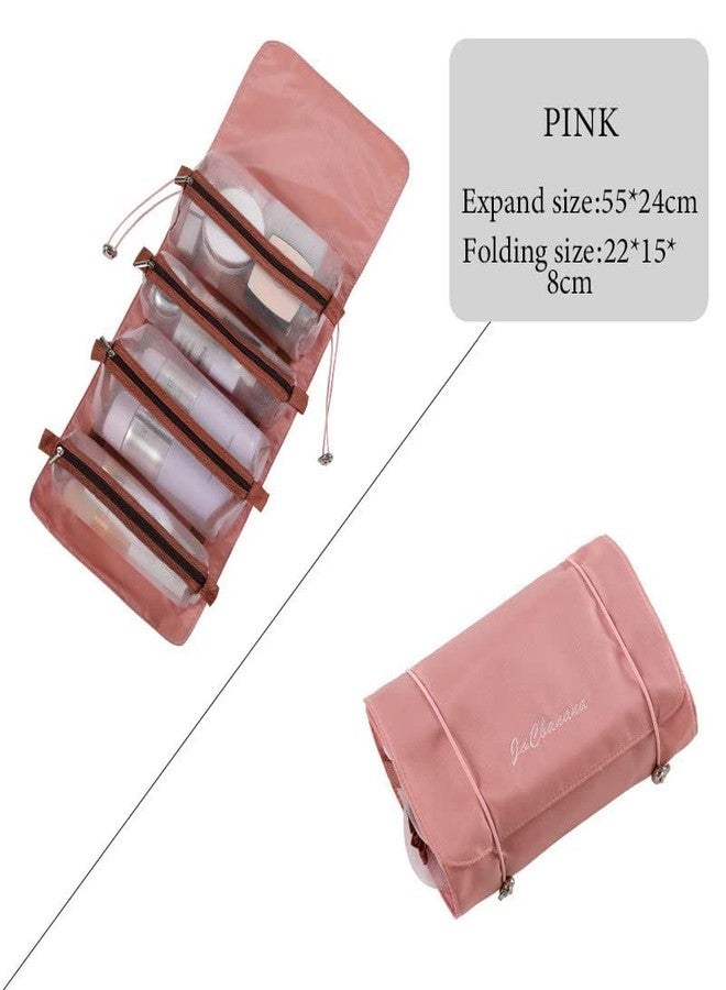 BOTIST Large Capacity Travel Cosmetic Bag, Multifunctional Makeup Bag, Wide Opening Makeup Organizer, PU Leather Waterproof Portable with Handle and Divider Makeup Bag (Multicolor) (Pack of 1) (Pink) - Image 2