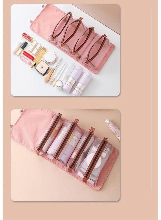 BOTIST Large Capacity Travel Cosmetic Bag, Multifunctional Makeup Bag, Wide Opening Makeup Organizer, PU Leather Waterproof Portable with Handle and Divider Makeup Bag (Multicolor) (Pack of 1) (Pink) - Image 4