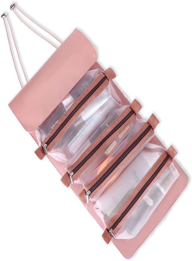 BOTIST Large Capacity Travel Cosmetic Bag, Multifunctional Makeup Bag, Wide Opening Makeup Organizer, PU Leather Waterproof Portable with Handle and Divider Makeup Bag (Multicolor) (Pack of 1) (Pink) - Image 1
