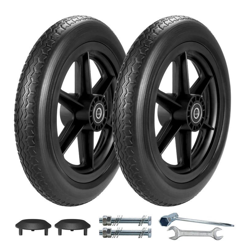 Wiykkur 12 Inch Wheelchair Wheels Replacement (1 Pair) 12 1/2 x 2 1/4" Transport Chair Rear Wheel Assembly, Solid Tire Back Wheel for Manual Wheelchairs Replacement Parts, Transfer Chair Accessories - Image 1
