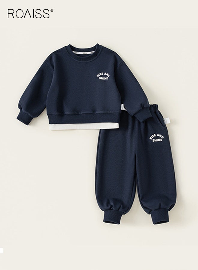 roaiss Boys Sweatshirt Set, Toddlers Stylish Spring and Autumn Outfit, Long Sleeve Top and Elastic Waist Pants, 2 Piece Comortable Clothing Set for Boys, Suitable for Daily Wear and Outdoor Activities - Image 2