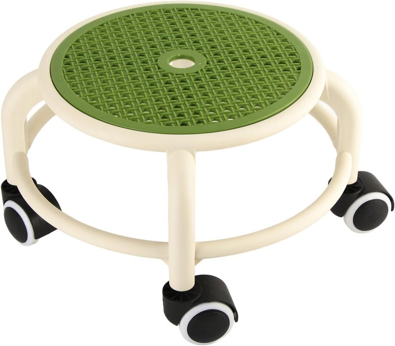 Zerodis Round Rolling Low Stool, Universal Wheel Rolling Low Stool Movable Mini Stool High Weight Capacity for Home Spa Salon Massage Black (Green) - Image 1