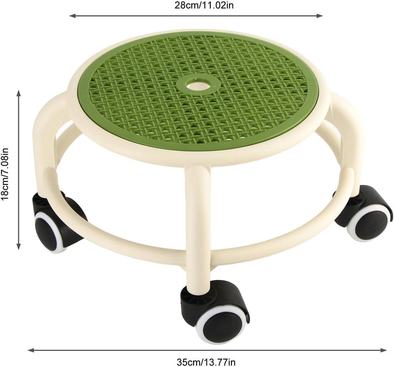 Zerodis Round Rolling Low Stool, Universal Wheel Rolling Low Stool Movable Mini Stool High Weight Capacity for Home Spa Salon Massage Black (Green) - Image 2