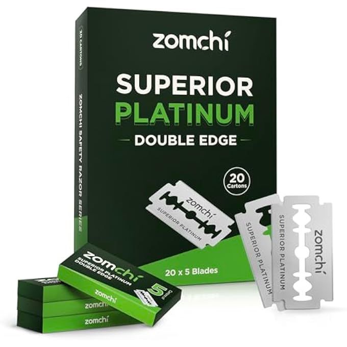 زومتشي شفرات الحلاقة ذات الحافة المزدوجة ZOMCHI 100 عدد شفرات حلاقة آمنة للحلاقة شفرات حلاقة من الفولاذ المقاوم للصدأ بلاتيني للرجال والنساء تناسب جميع شفرات الحلاقة القياسية ذات الحواف المزدوجة - Image 2