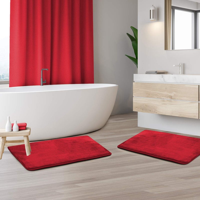 Clara Clark 2 Pack Bathroom Rug Set  Memory Foam Bath Mat Set Plush Cozy Ultra Soft Non Slip Perfect for Your Rugs for Bathroom Machine Washable Quick Dry  24 x 17 Rugs  Red