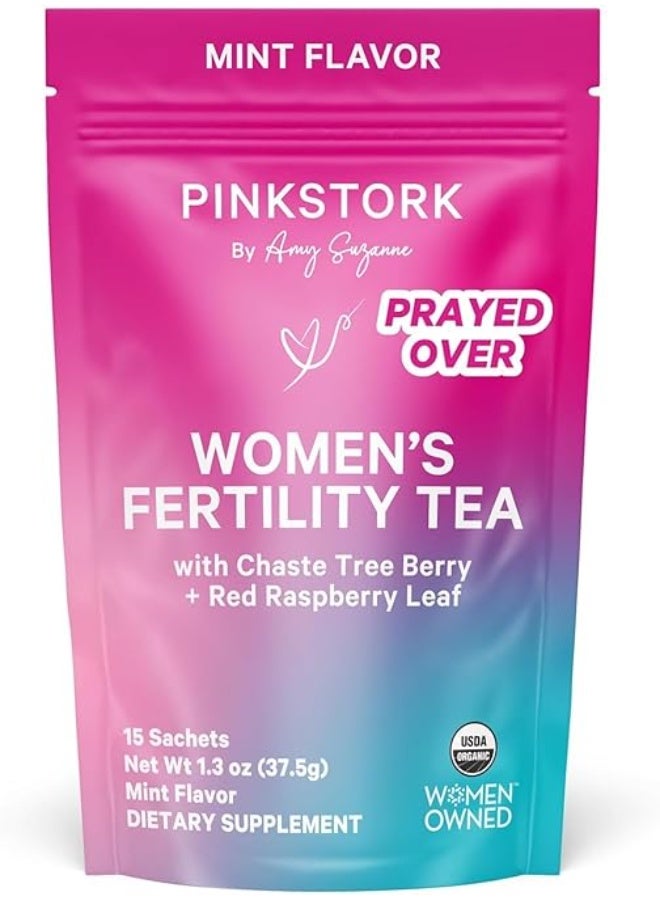 Organic Fertility Tea for Women | Fertility Supplements for Women | Chaste Tree Berry (Vitex) + Red Raspberry Leaf | Hormone Balance Herbal Tea for Conception | Mint, 15 Sachets