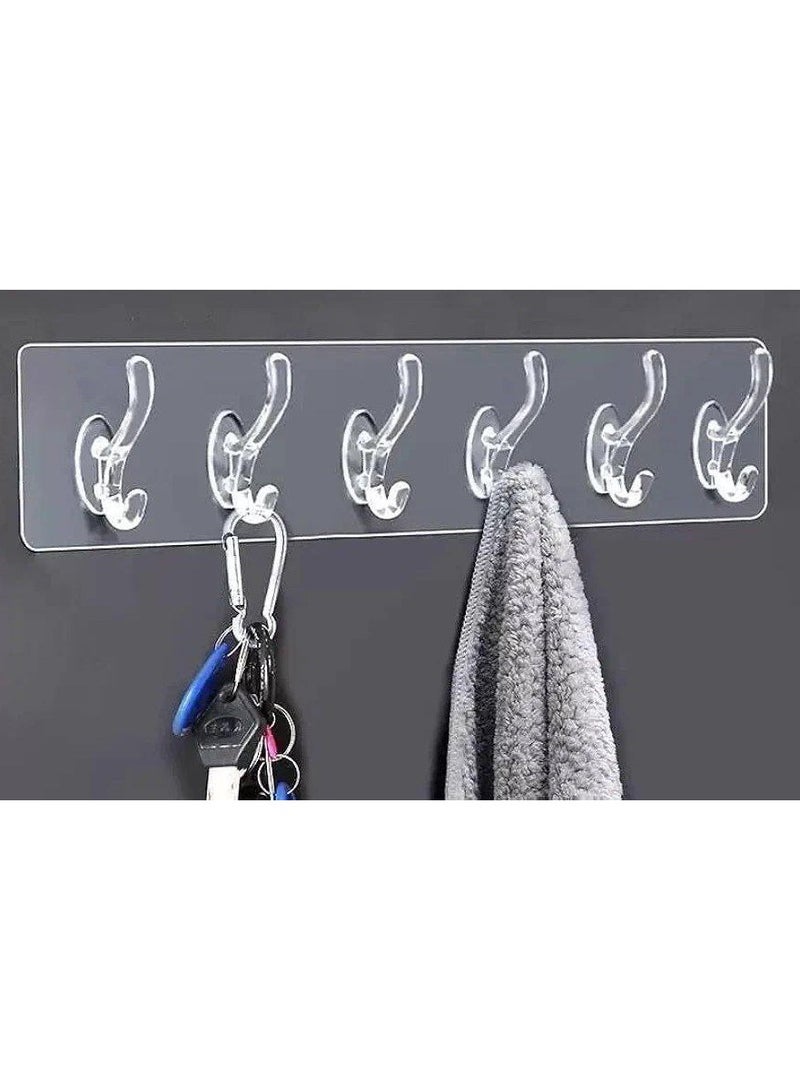 شماعة هوك دبل فيس شفافة مرنة بخامة سيليكون- لاصق تعليق- لاصق دبل فيس خامه سيليكون مزود ب 6 خطافات -خطاف تعليق - ستيكرلاصق متعدد الاغراض لتعليق الملابس - خطافات حوائط شديدة التحمل- شماعة ملابس للتعليق علي الحائط –شماعه هوك شفاف - Image 1