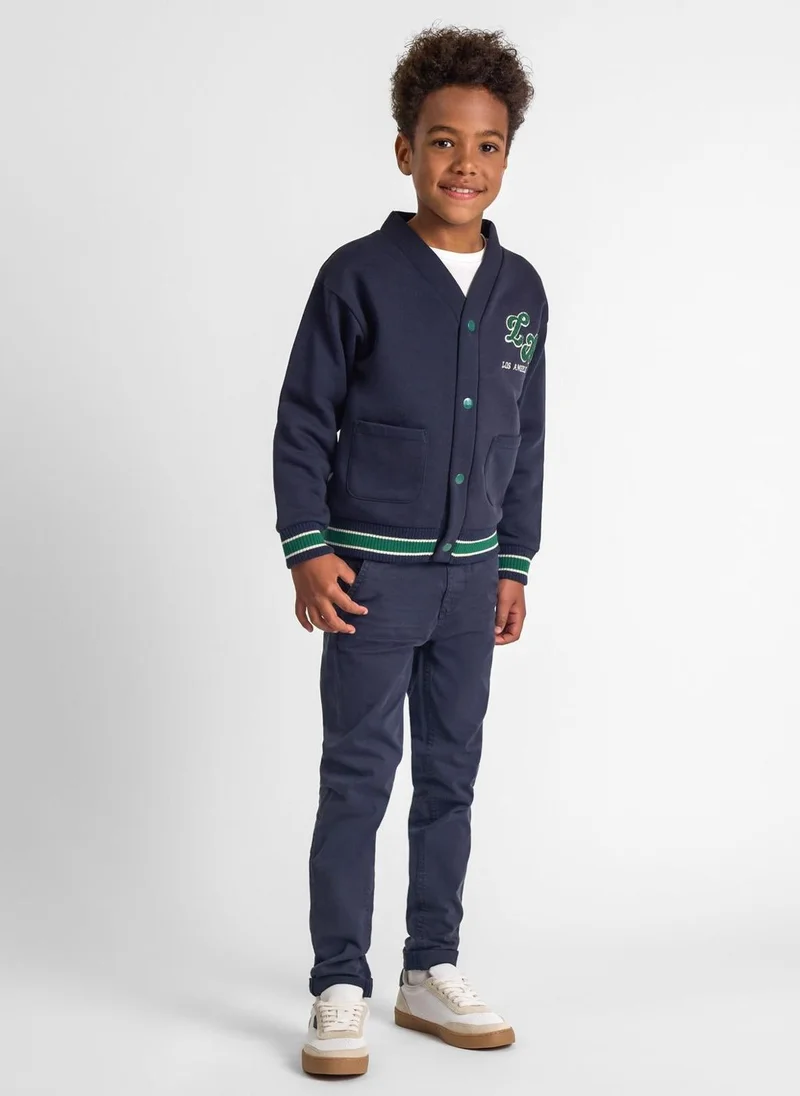 MINOTI Boys buttoned sweatshirt chest applique navy