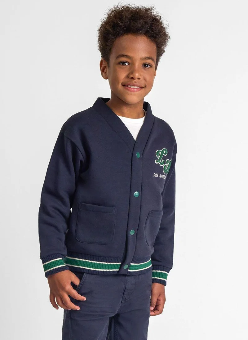 MINOTI Boys buttoned sweatshirt chest applique navy