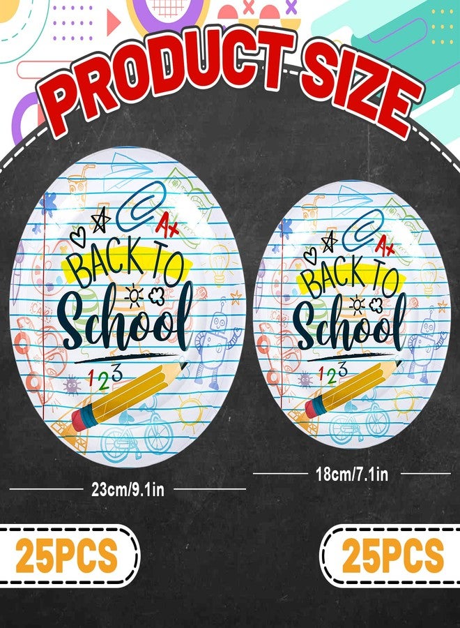 Whaline 50Pcs Back to School Paper Plates School Season Round Disposable Plates 9Inch & 7Inch Homework Pencil Prints Decorative Tableware for First Day of School Party Supplies Table Decorations - Image 2
