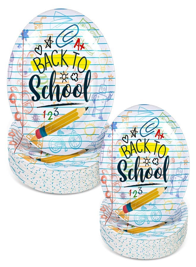 Whaline 50Pcs Back to School Paper Plates School Season Round Disposable Plates 9Inch & 7Inch Homework Pencil Prints Decorative Tableware for First Day of School Party Supplies Table Decorations - Image 1