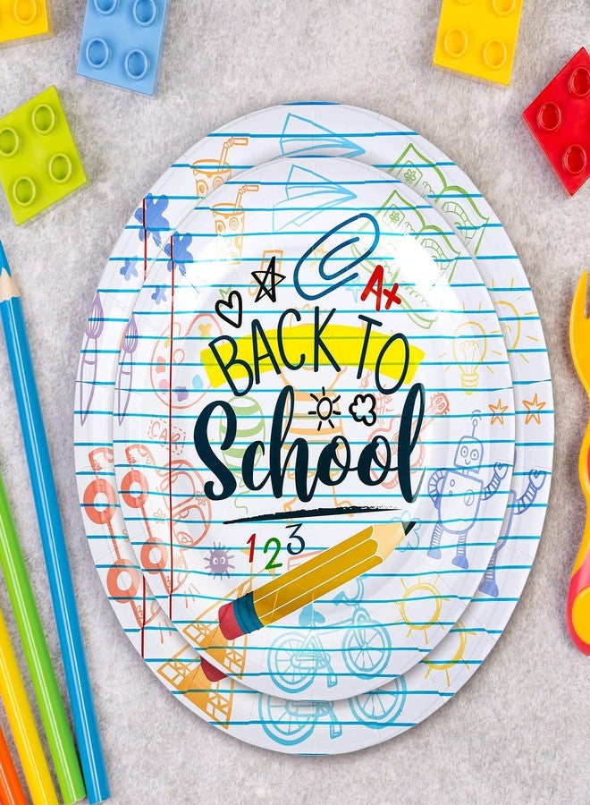 Whaline 50Pcs Back to School Paper Plates School Season Round Disposable Plates 9Inch & 7Inch Homework Pencil Prints Decorative Tableware for First Day of School Party Supplies Table Decorations - Image 4