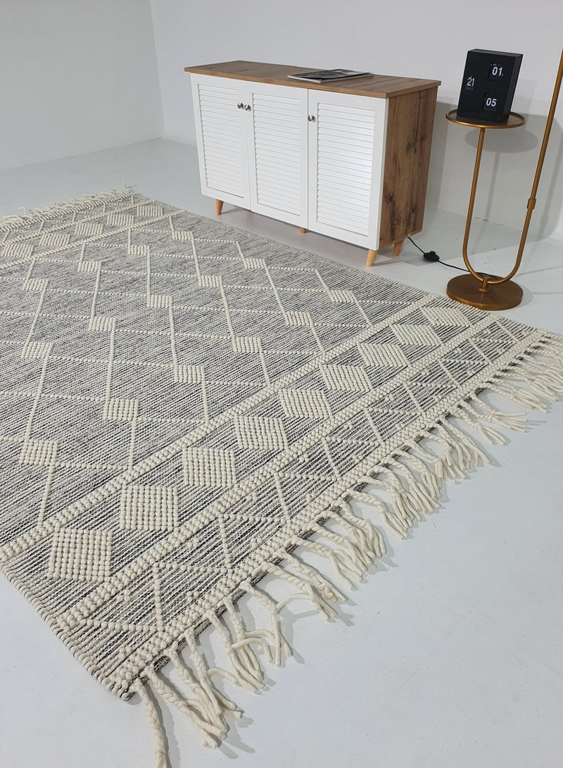 رمشة سجادة منسوجة يدويًا لغرفة النوم وغرفة المعيشة سجادة منسوجة مع هامش سجادة بلون طبيعي وأبيض srn-017 - Image 2