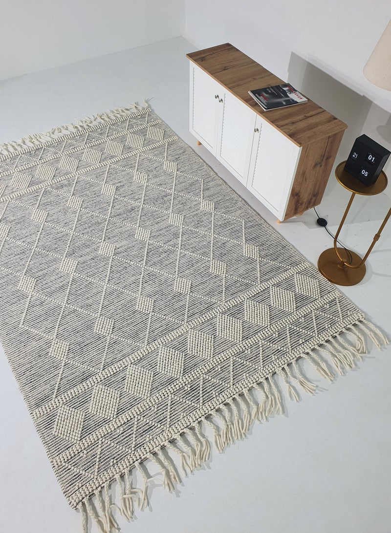 رمشة سجادة منسوجة يدويًا لغرفة النوم وغرفة المعيشة سجادة منسوجة مع هامش سجادة بلون طبيعي وأبيض srn-017 - Image 3