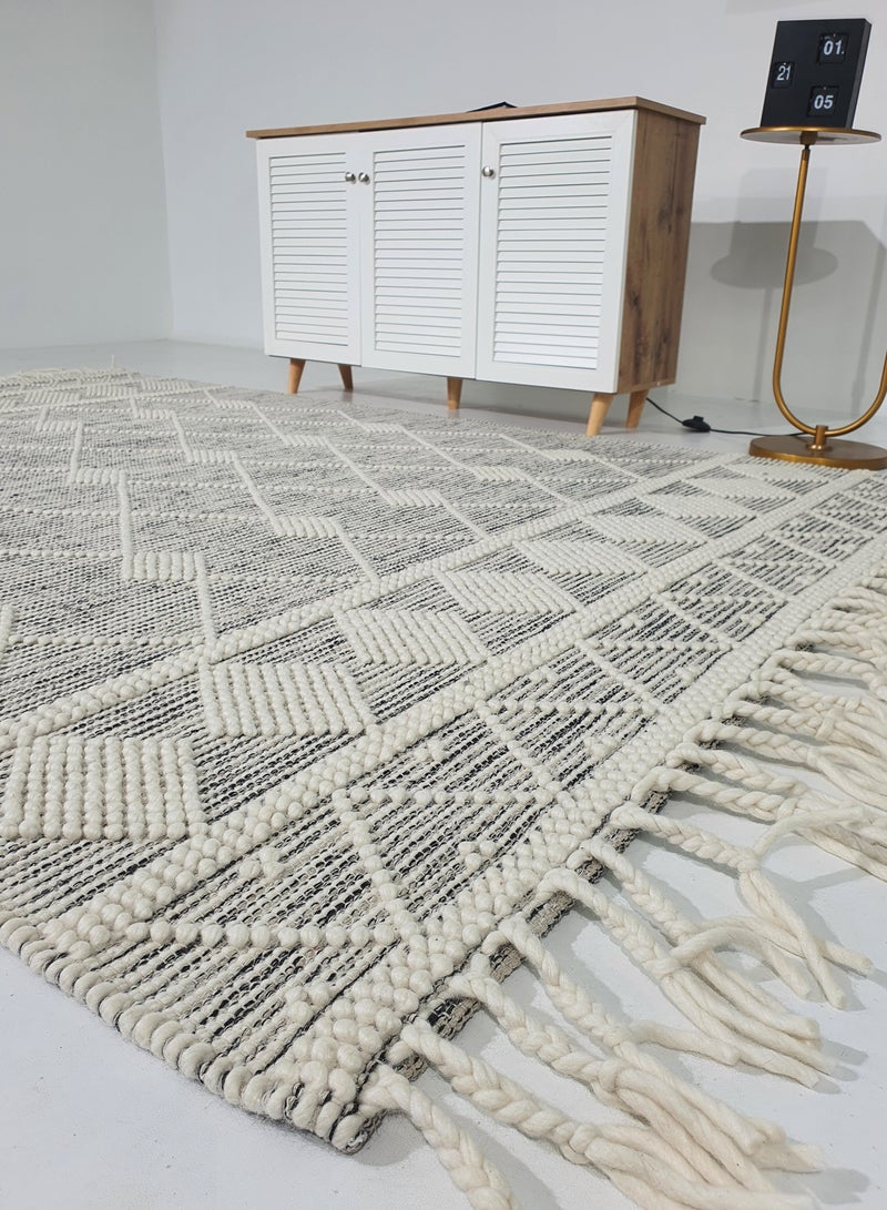 رمشة سجادة منسوجة يدويًا لغرفة النوم وغرفة المعيشة سجادة منسوجة مع هامش سجادة بلون طبيعي وأبيض srn-017 - Image 4