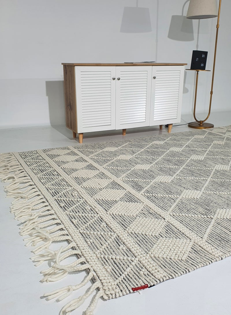 رمشة سجادة منسوجة يدويًا لغرفة النوم وغرفة المعيشة سجادة منسوجة مع هامش سجادة بلون طبيعي وأبيض srn-017 - Image 5