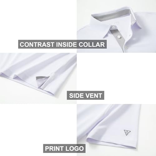M MAELREG Mens Pique Polo Shirts Short Sleeve Performance Moisture Wicking Quick Dry Casual Golf Shirts for Men White - Image 4