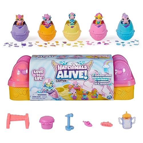 Hatchimals Alive Pink Yellow Egg Carton Toy with 6 Mini Figures in SelfHatching Eggs 11 Accessories Kids Toys for Girls and Boys Ages 3 and up - Image 1