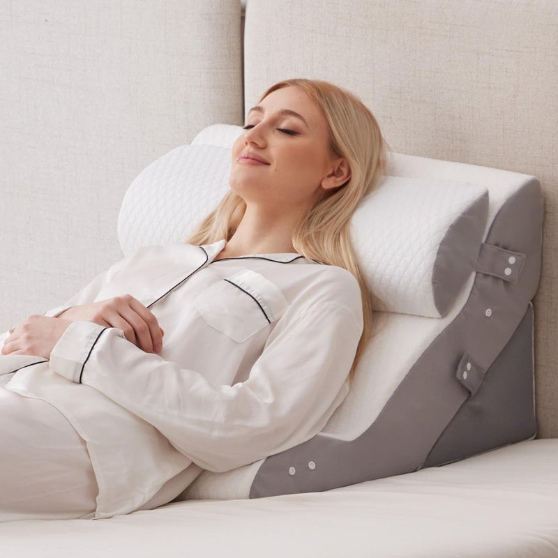 Ruqmuis 3PCS Wedge Pillow Set for After Surgery Adjustable Back Pillow for Bed Sitting up Acid Reflux Bed Wedge Pillow Headboard for Sleeping Snoring Orthopedic Pillow for Post Surgery White - Image 3