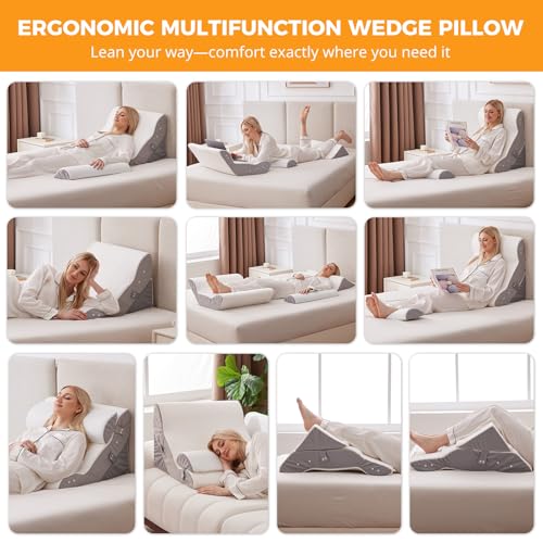 Ruqmuis 3PCS Wedge Pillow Set for After Surgery Adjustable Back Pillow for Bed Sitting up Acid Reflux Bed Wedge Pillow Headboard for Sleeping Snoring Orthopedic Pillow for Post Surgery White - Image 5
