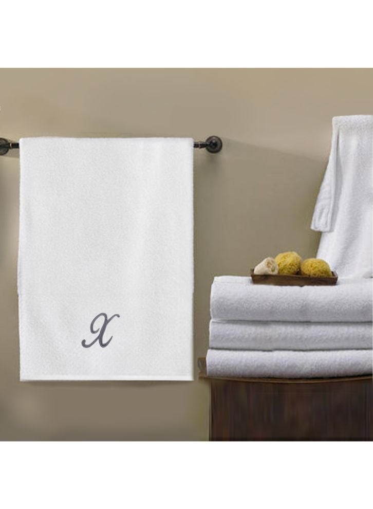 BYFT Embroidered For You (White) Luxury Monogrammed Bath Towel (70 x 140 Cm -Set of 1) 100% Cotton, Highly Absorbent and Quick dry Bath Linen -600 Gsm (Silver Letter X) - Image 1