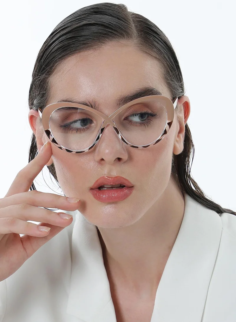 Haute Sauce Haute Sauce Women's The Ombre Twist Cateye Sunglasses For Casual Wear | One-Size | Buff Beige Polycarbonate Frame | Transparent Polarized Lens | Full Rim | Eyewear For Woman & Girls