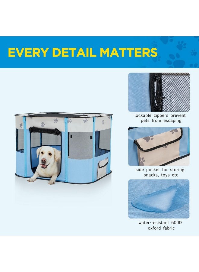 Avont Avont Portable Dog Cat Playpen, Foldable Pop Up Pet Play Pen Travel Crate with Floor and Mesh Door Top for Indoor Outdoor Collapsible Tent Cage -S, Blue - Image 5