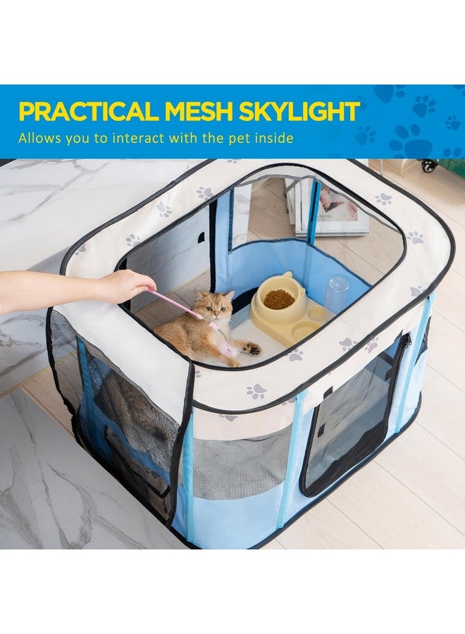 Avont Avont Portable Dog Cat Playpen, Foldable Pop Up Pet Play Pen Travel Crate with Floor and Mesh Door Top for Indoor Outdoor Collapsible Tent Cage -S, Blue - Image 3