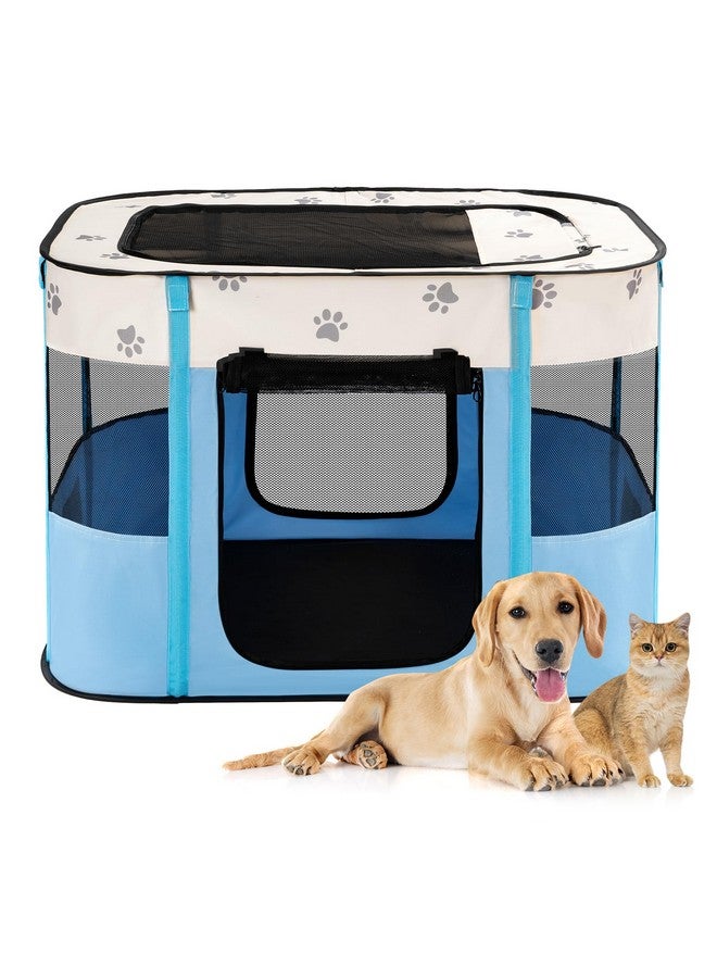 Avont Avont Portable Dog Cat Playpen, Foldable Pop Up Pet Play Pen Travel Crate with Floor and Mesh Door Top for Indoor Outdoor Collapsible Tent Cage -S, Blue - Image 1