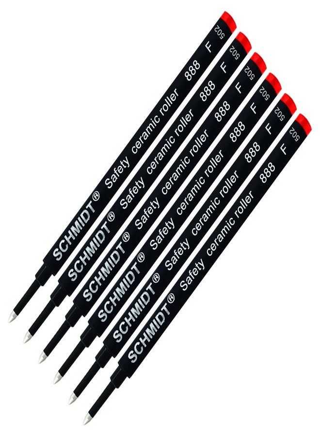 Lanier Pens Pack of 6 - Schmidt 888 F Safety Ceramic Rollerball Refill Red Ink Fine Tip - Image 1